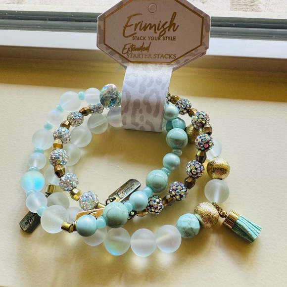 Erimish Jewelry - Erimish Gold Mint and Moonstone  Beaded Bracelet set with charms